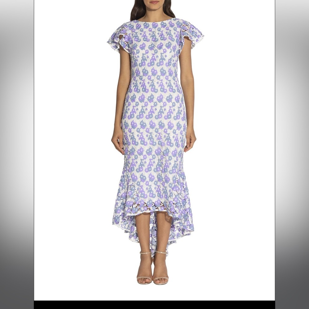 Shoshanna Genoveva Feliz Floral Lace High-Low Midi Dress - Purple/Blue